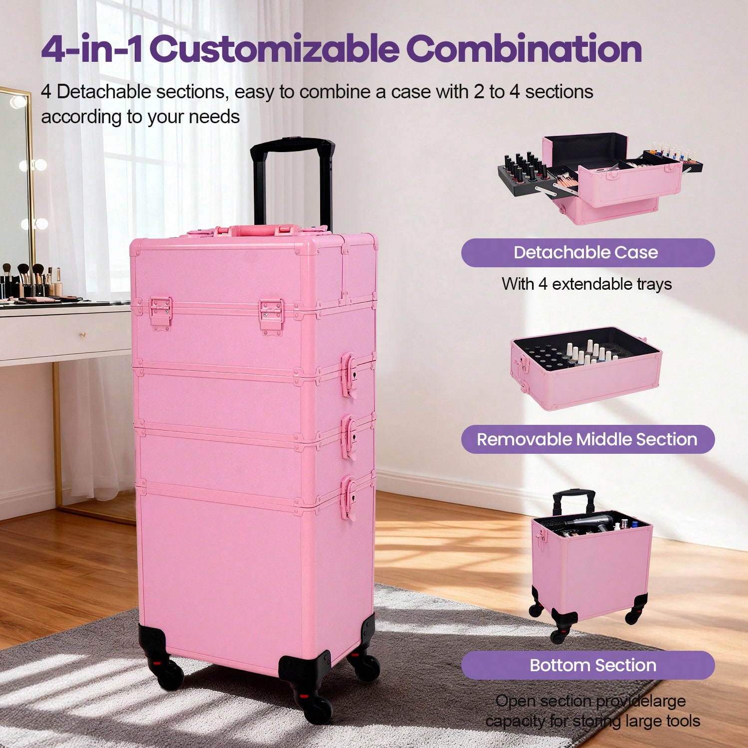 Rolling Makeup Train Case 4 in - огляд і ціна Beauty Makeup Trolley